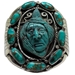 Carved Turquoise Native American Brave Silver Cuff Francisco Gomez - FGBR1010