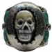 Carved White Shell Skull and Turquoise Silver Biker Jewelry Cuff Francisco Gomez - FGBR1015