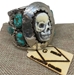 Carved White Shell Skull and Turquoise Silver Biker Jewelry Cuff Francisco Gomez - FGBR1015