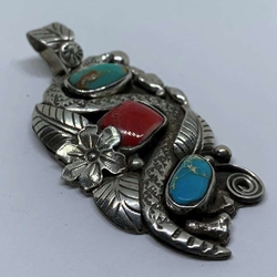 Francisco Gomez - Sterling Silver Snake and Turquoise Pendant francisco gomez, native american jewelry, native, american, hand made, modern, jewelry, custom, silver, sterling silver, shell, turquoise