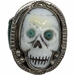 Carved Shell Skull and Stone Inlay Silver 925 Men's Biker Ring SZ 11 - FGR4002