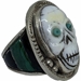 Carved Shell Skull and Stone Inlay Silver 925 Men's Biker Ring SZ 11 - FGR4002